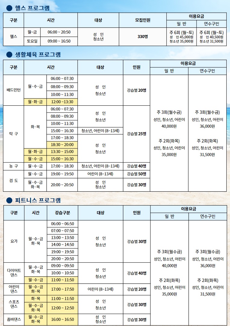 2022년 7월 송도체육센터 프로그램 운영계획의 3번째 이미지