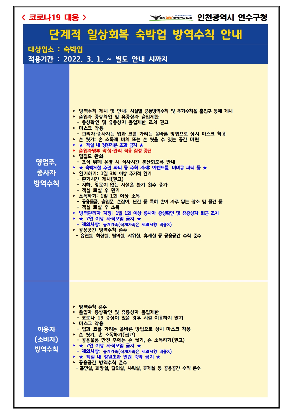 숙박업 방역수칙 조정 안내의 2번째 이미지