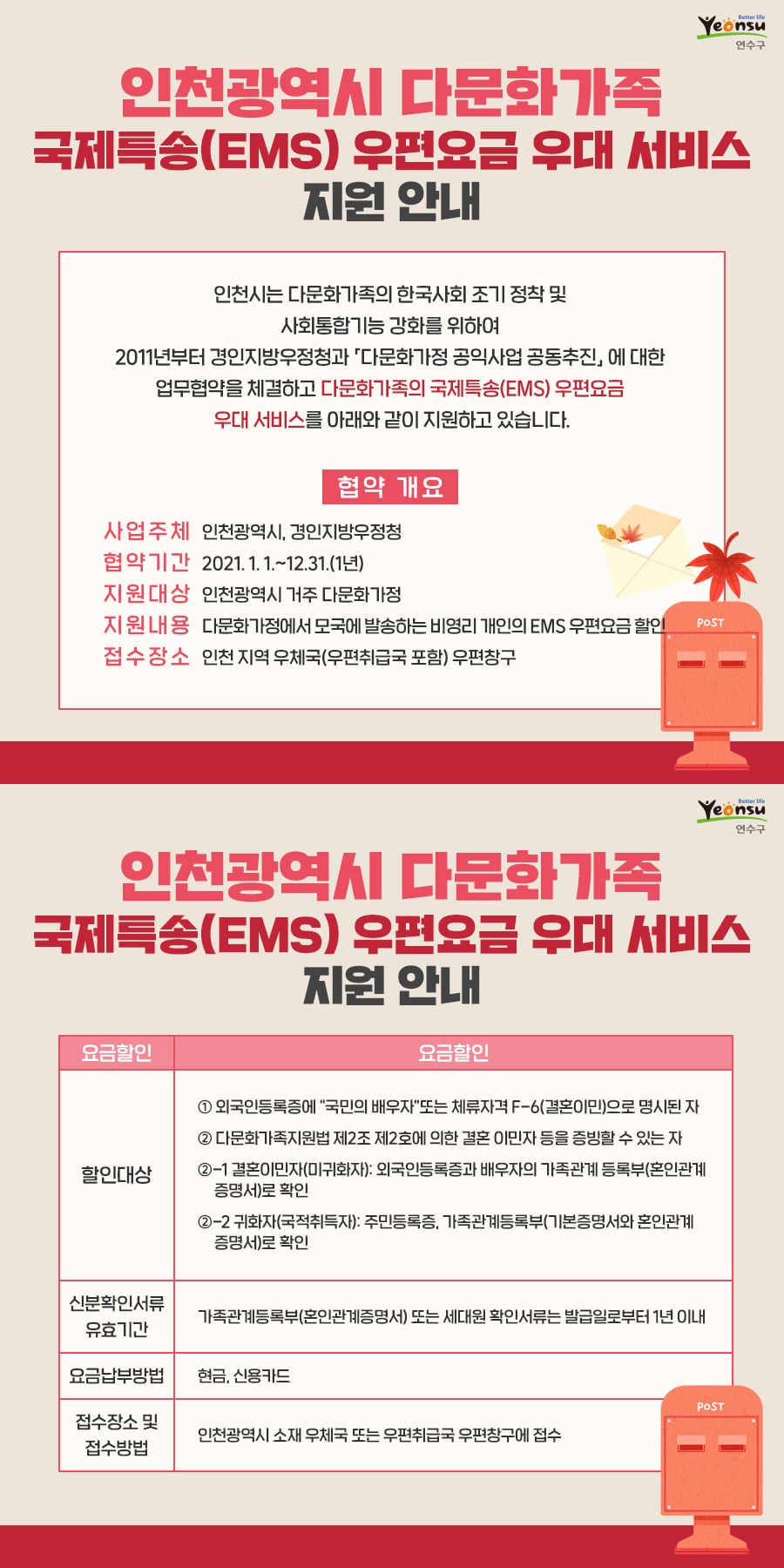 다문화가족 국제특송(EMS) 우편요금 우대서비스 지원안내의 1번째 이미지